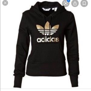 Gold and Black Adidas Hooded Sweatshirt Size L